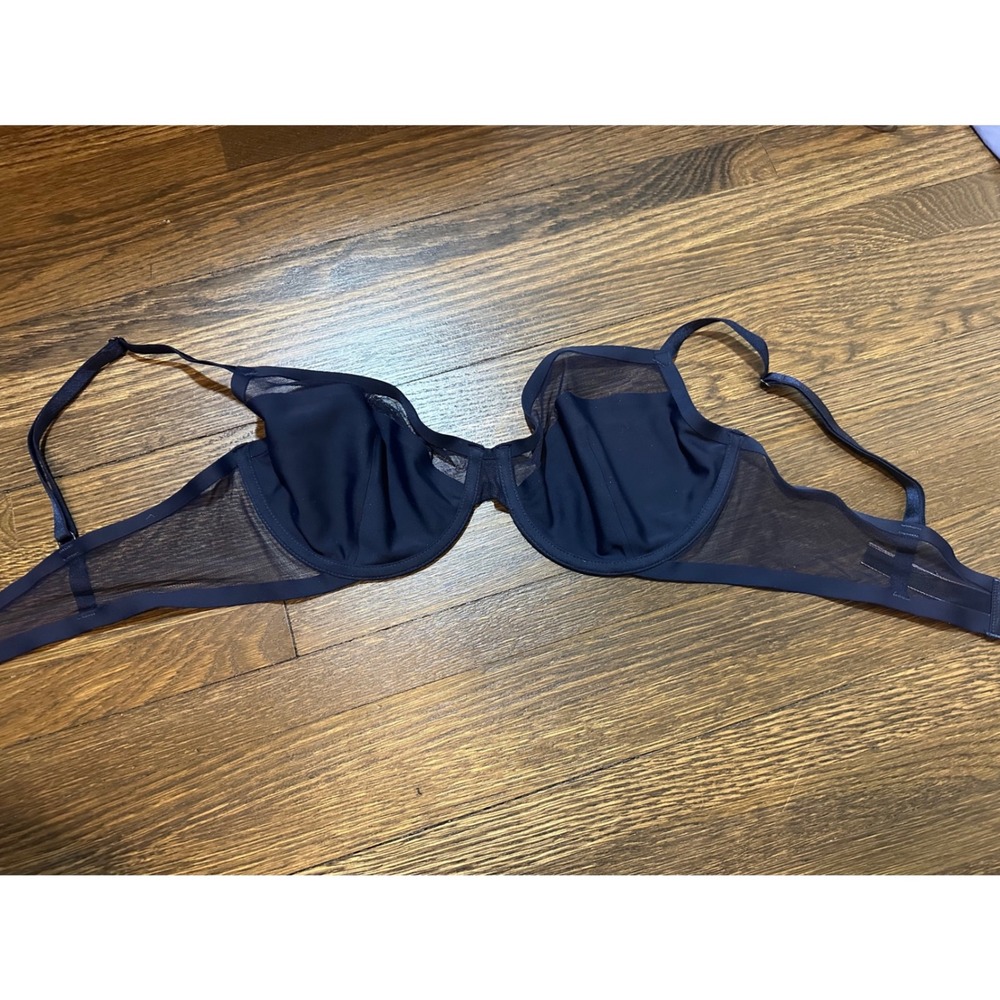 Victorias Secret Unlined Demi Bra Navy Blue Sheer Mesh Underwire 34DD 398569-JR7